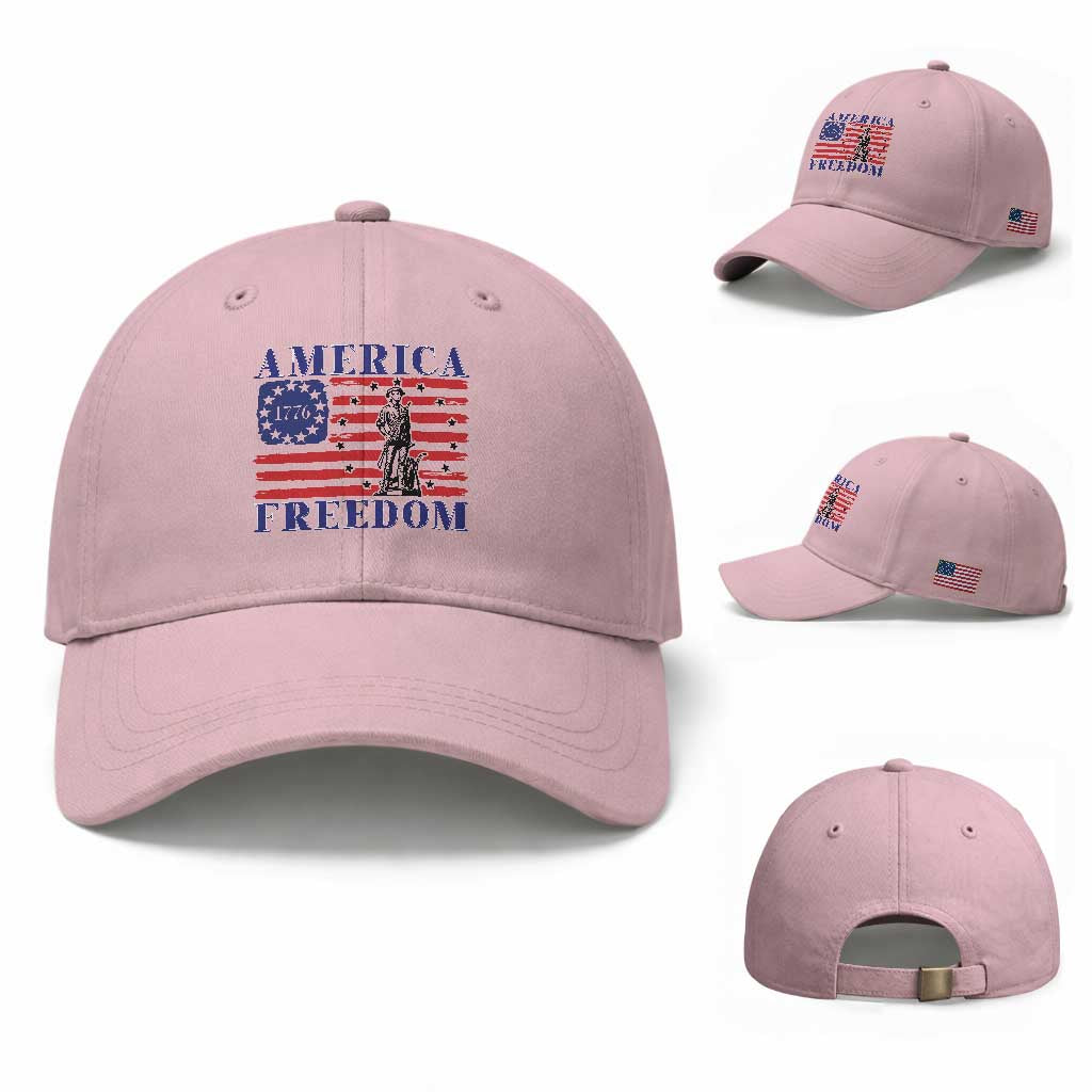 America Freedom 1776 Revolutionary War Baseball Cap Minuteman Betsy Ross Flag Patriotic History TS02 Baseball Cap Universal Fit Light Pink Print Your Wear