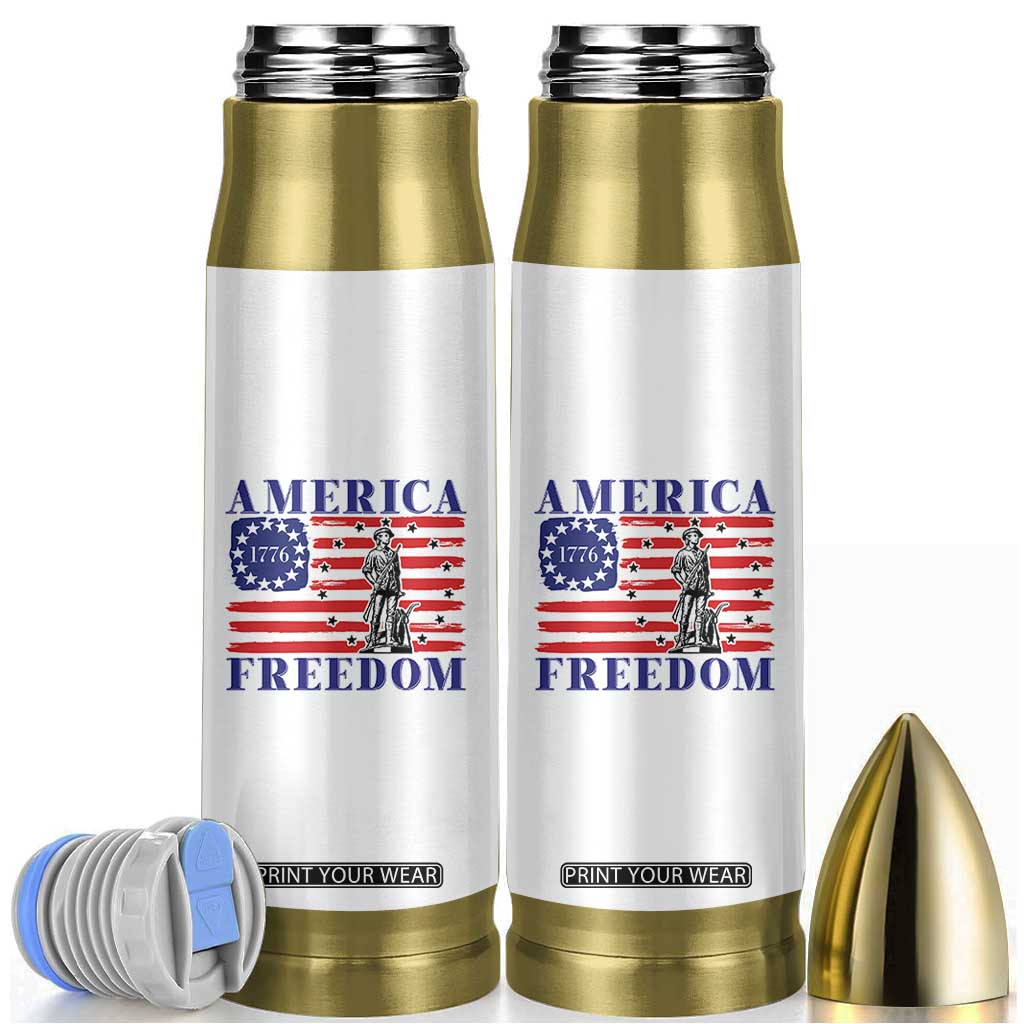 America Freedom 1776 Revolutionary War Bullet Tumbler Minuteman Betsy Ross Flag Patriotic History TS02 White Print Your Wear