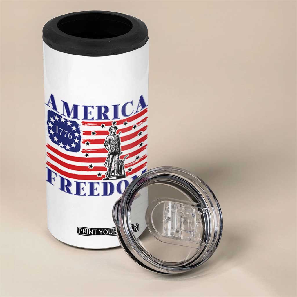 America Freedom 1776 Revolutionary War 4 in 1 Can Cooler Tumbler Minuteman Betsy Ross Flag Patriotic History TS02 Print Your Wear