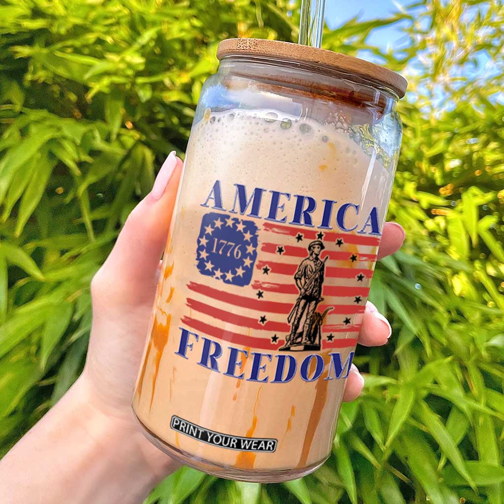 America Freedom 1776 Revolutionary War Glass Can Minuteman Betsy Ross Flag Patriotic History TS02 White Print Your Wear