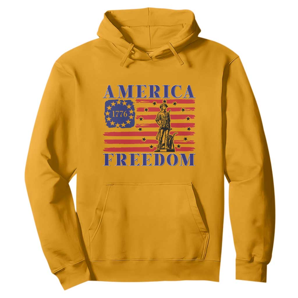 America Freedom 1776 Revolutionary War Hoodie Minuteman Betsy Ross Flag Patriotic History TS02 Gold Print Your Wear