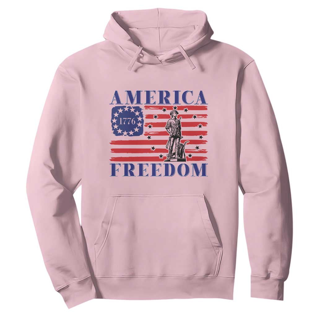 America Freedom 1776 Revolutionary War Hoodie Minuteman Betsy Ross Flag Patriotic History TS02 Light Pink Print Your Wear