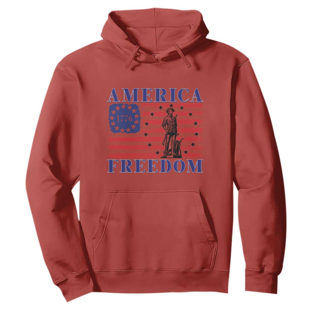 America Freedom 1776 Revolutionary War Hoodie Minuteman Betsy Ross Flag Patriotic History TS02 Red Print Your Wear