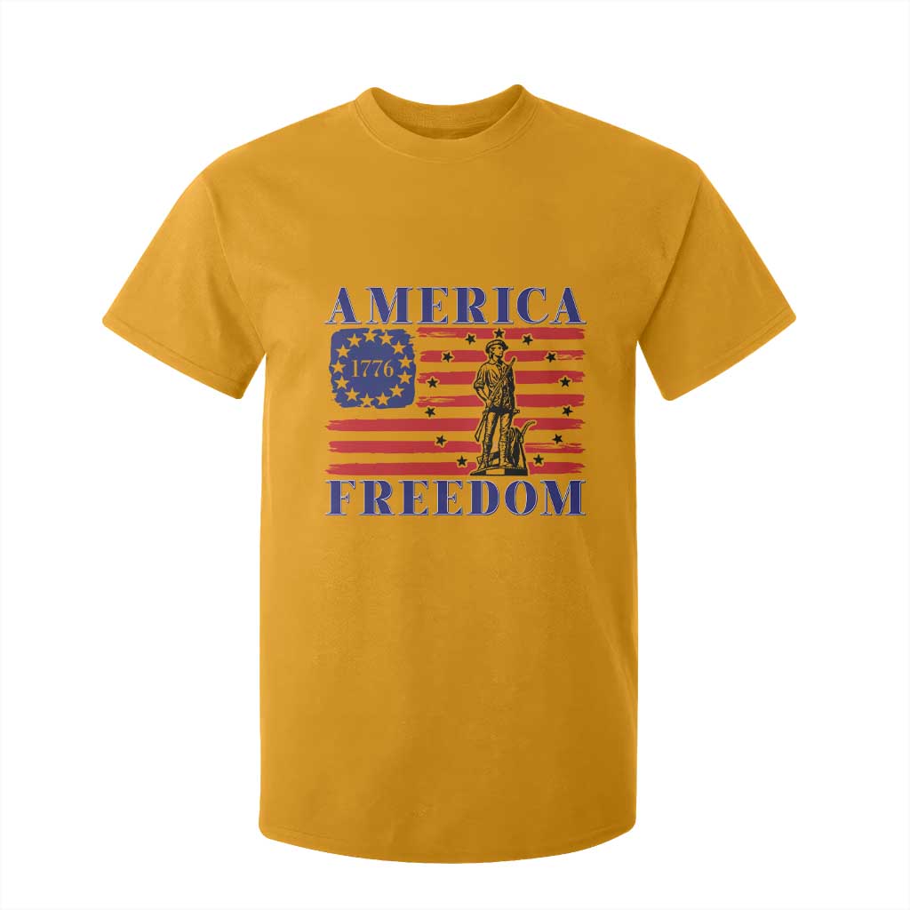 America Freedom 1776 Revolutionary War T Shirt For Kid Minuteman Betsy Ross Flag Patriotic History TS02 Gold Print Your Wear