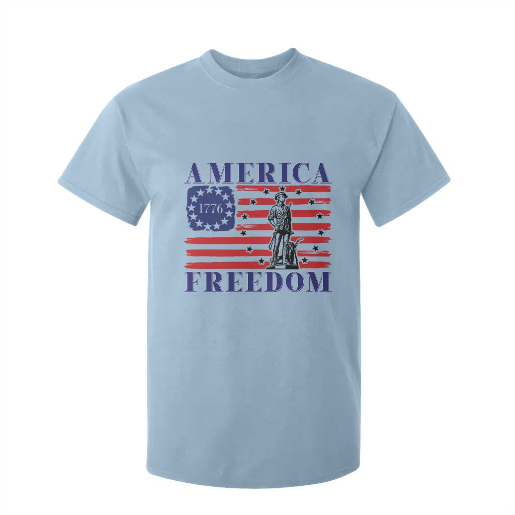 America Freedom 1776 Revolutionary War T Shirt For Kid Minuteman Betsy Ross Flag Patriotic History TS02 Light Blue Print Your Wear
