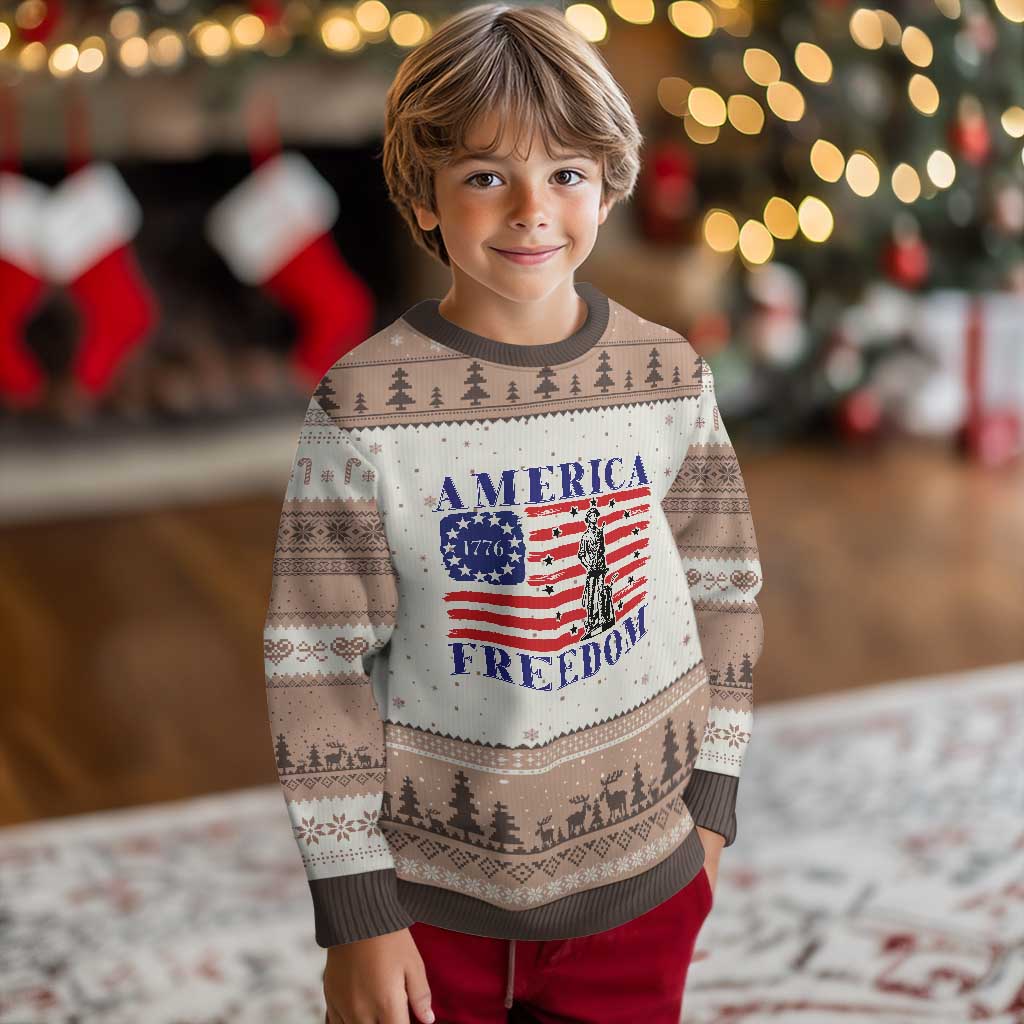 America Freedom 1776 Revolutionary War Ugly Christmas Sweater Minuteman Betsy Ross Flag Patriotic History TS02 Mocha Mousse Print Your Wear