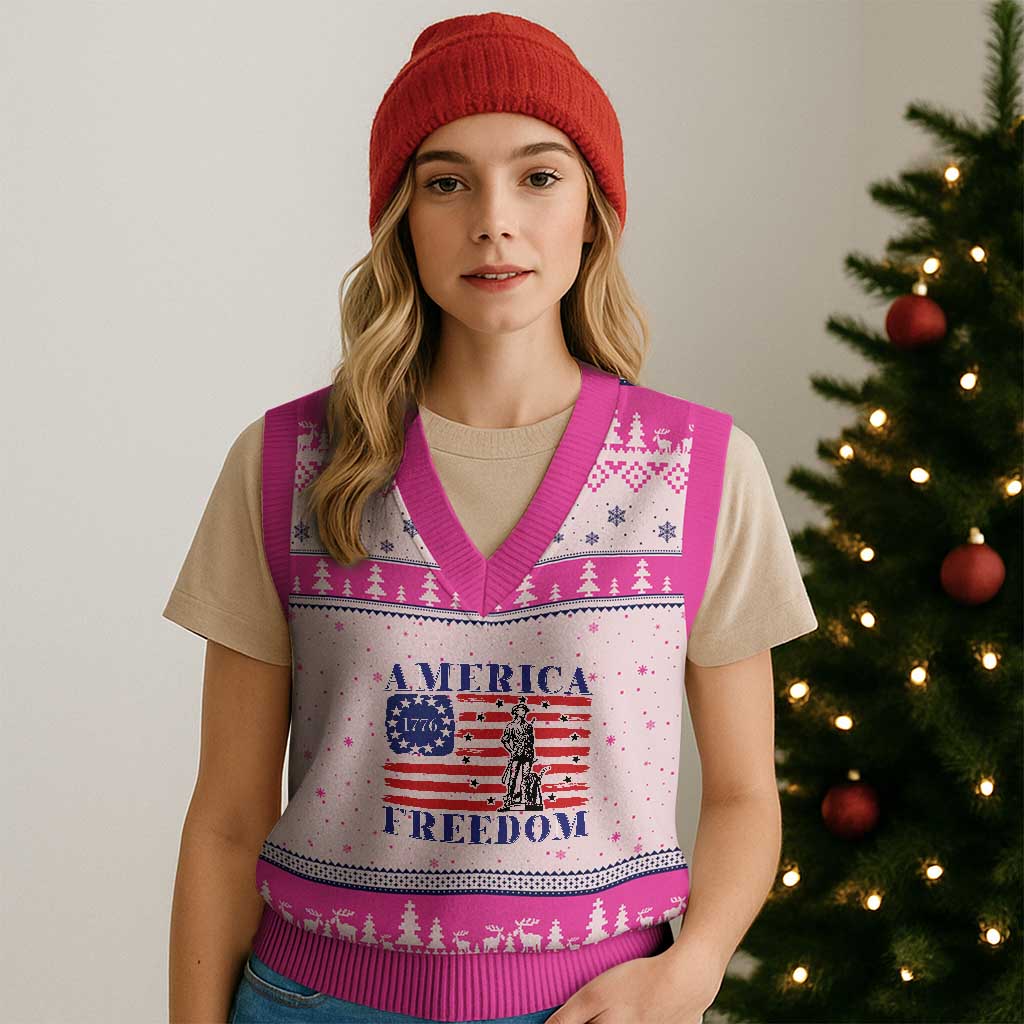 America Freedom 1776 Revolutionary War V-Neck Knit Sweater Vest Minuteman Betsy Ross Flag Patriotic History TS02 Hot Pink Print Your Wear