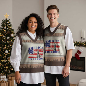 America Freedom 1776 Revolutionary War V-Neck Knit Sweater Vest Minuteman Betsy Ross Flag Patriotic History TS02 Mocha Mousse Print Your Wear