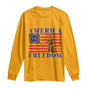America Freedom 1776 Revolutionary War Long Sleeve Shirt Minuteman Betsy Ross Flag Patriotic History TS02 Gold Print Your Wear