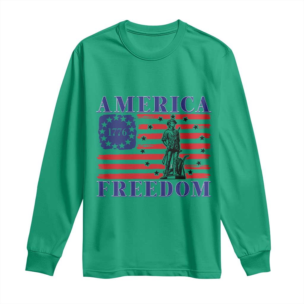 America Freedom 1776 Revolutionary War Long Sleeve Shirt Minuteman Betsy Ross Flag Patriotic History TS02 Irish Green Print Your Wear