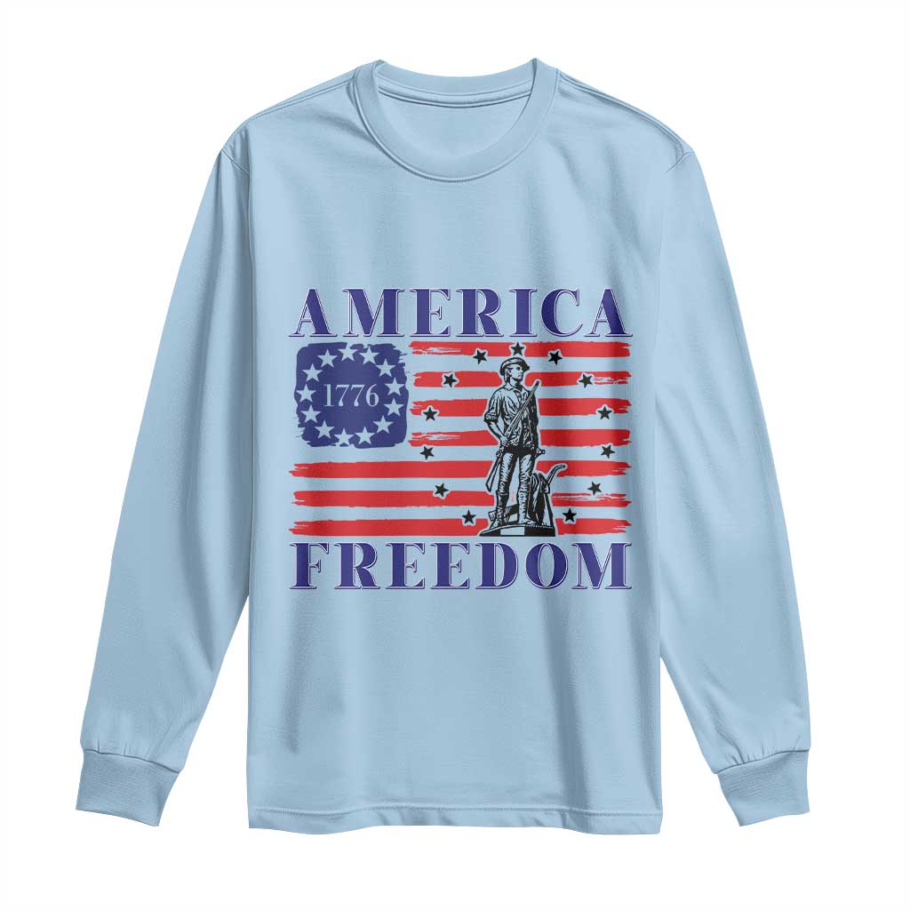 America Freedom 1776 Revolutionary War Long Sleeve Shirt Minuteman Betsy Ross Flag Patriotic History TS02 Light Blue Print Your Wear