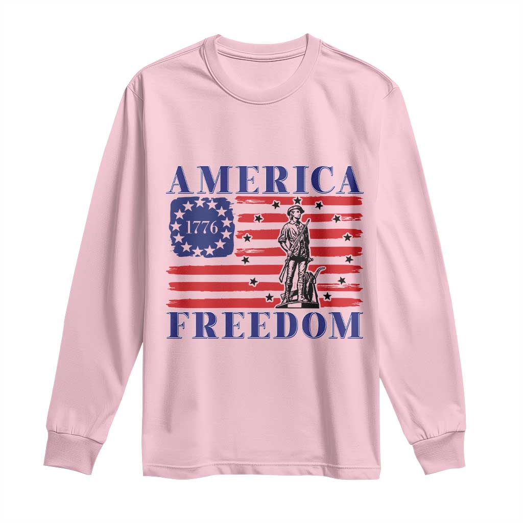 America Freedom 1776 Revolutionary War Long Sleeve Shirt Minuteman Betsy Ross Flag Patriotic History TS02 Light Pink Print Your Wear