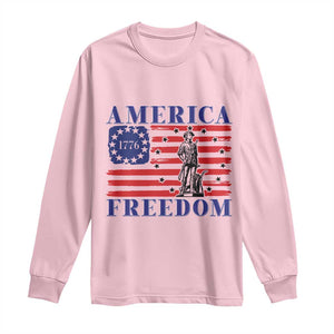 America Freedom 1776 Revolutionary War Long Sleeve Shirt Minuteman Betsy Ross Flag Patriotic History TS02 Light Pink Print Your Wear