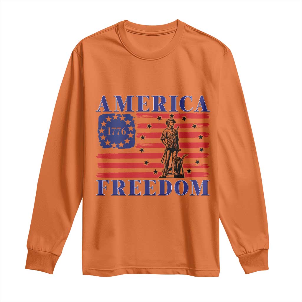 America Freedom 1776 Revolutionary War Long Sleeve Shirt Minuteman Betsy Ross Flag Patriotic History TS02 Orange Print Your Wear