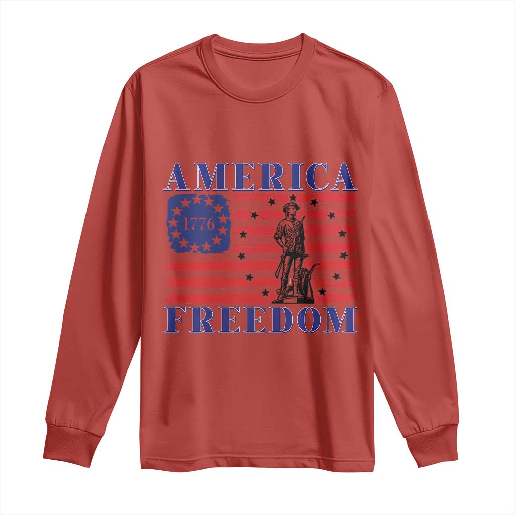 America Freedom 1776 Revolutionary War Long Sleeve Shirt Minuteman Betsy Ross Flag Patriotic History TS02 Red Print Your Wear