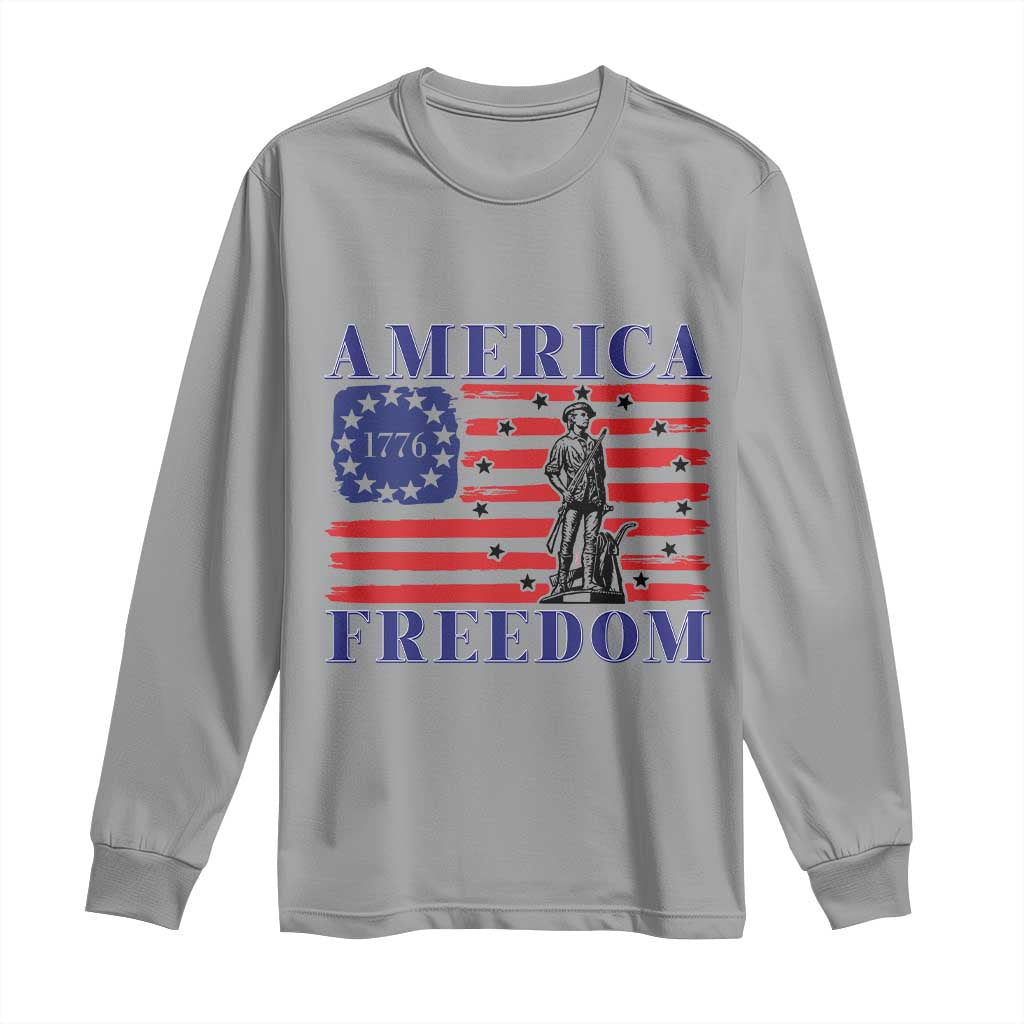 America Freedom 1776 Revolutionary War Long Sleeve Shirt Minuteman Betsy Ross Flag Patriotic History TS02 Sport Gray Print Your Wear
