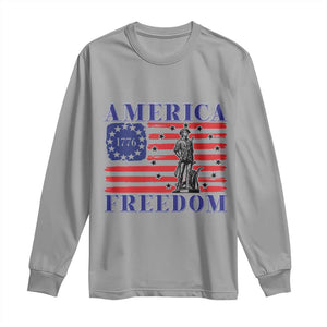 America Freedom 1776 Revolutionary War Long Sleeve Shirt Minuteman Betsy Ross Flag Patriotic History TS02 Sport Gray Print Your Wear