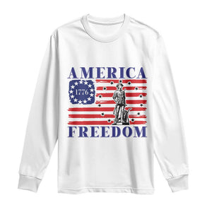 America Freedom 1776 Revolutionary War Long Sleeve Shirt Minuteman Betsy Ross Flag Patriotic History TS02 White Print Your Wear