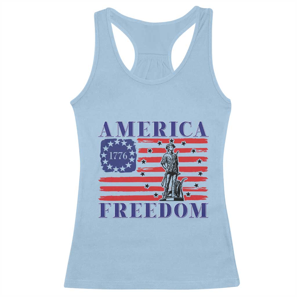 America Freedom 1776 Revolutionary War Racerback Tank Top Minuteman Betsy Ross Flag Patriotic History TS02 Light Blue Print Your Wear