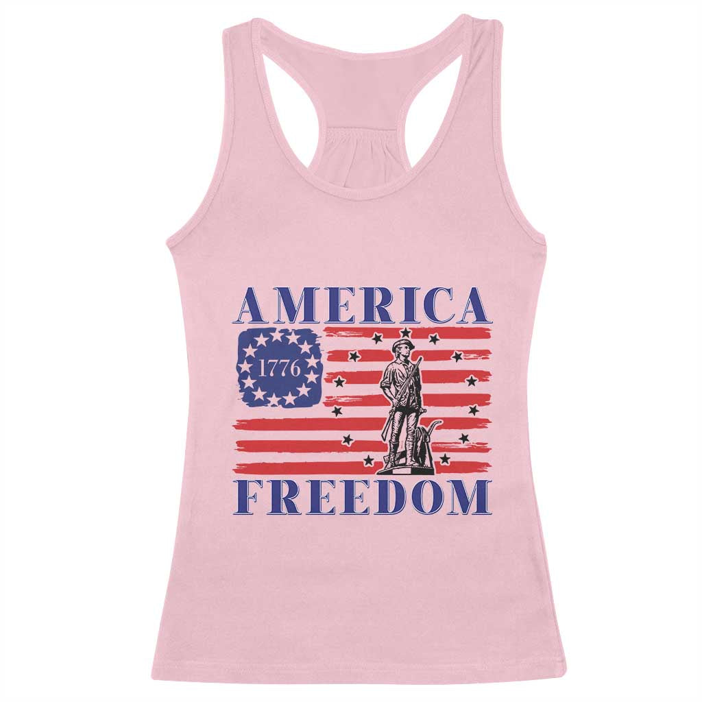 America Freedom 1776 Revolutionary War Racerback Tank Top Minuteman Betsy Ross Flag Patriotic History TS02 Light Pink Print Your Wear