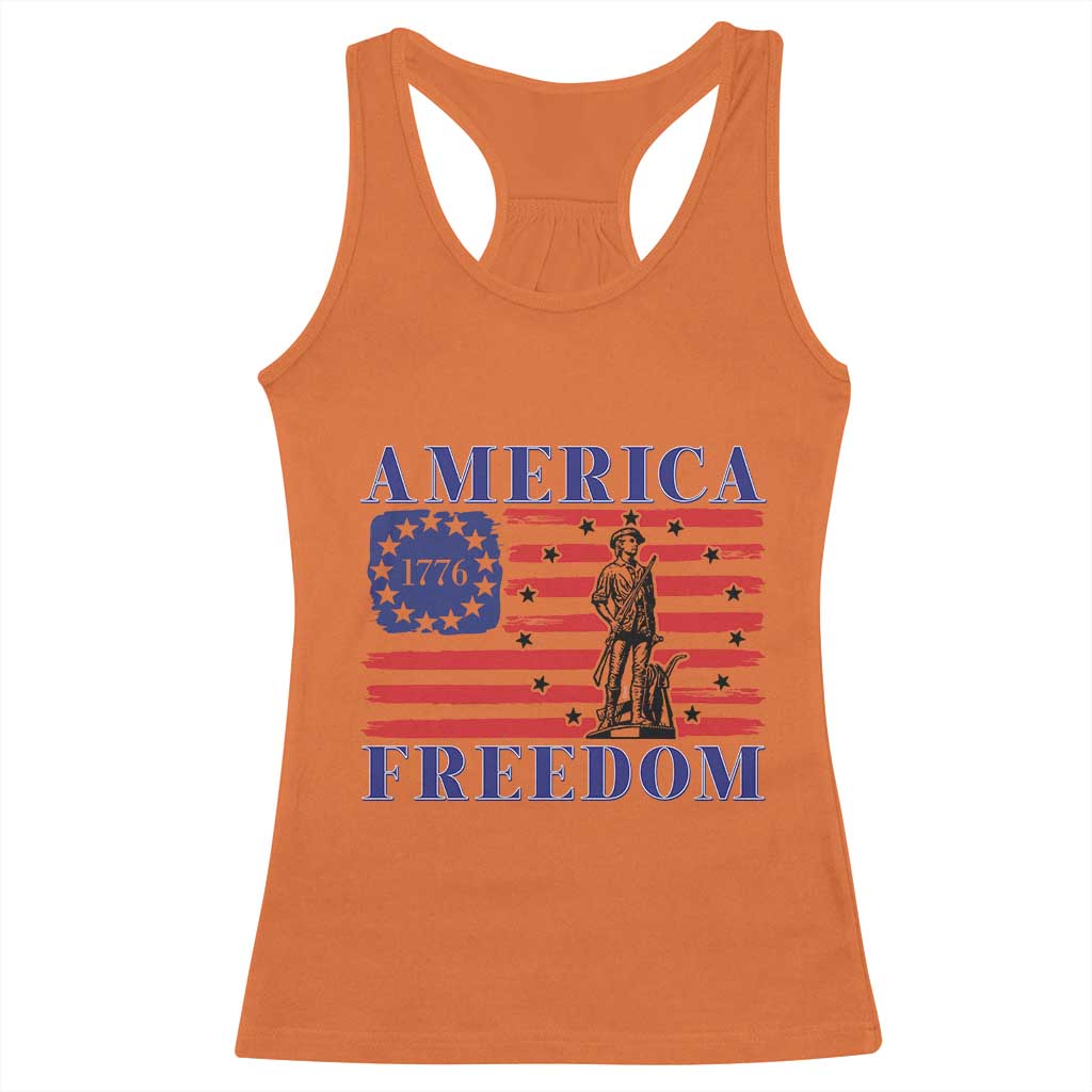 America Freedom 1776 Revolutionary War Racerback Tank Top Minuteman Betsy Ross Flag Patriotic History TS02 Orange Print Your Wear