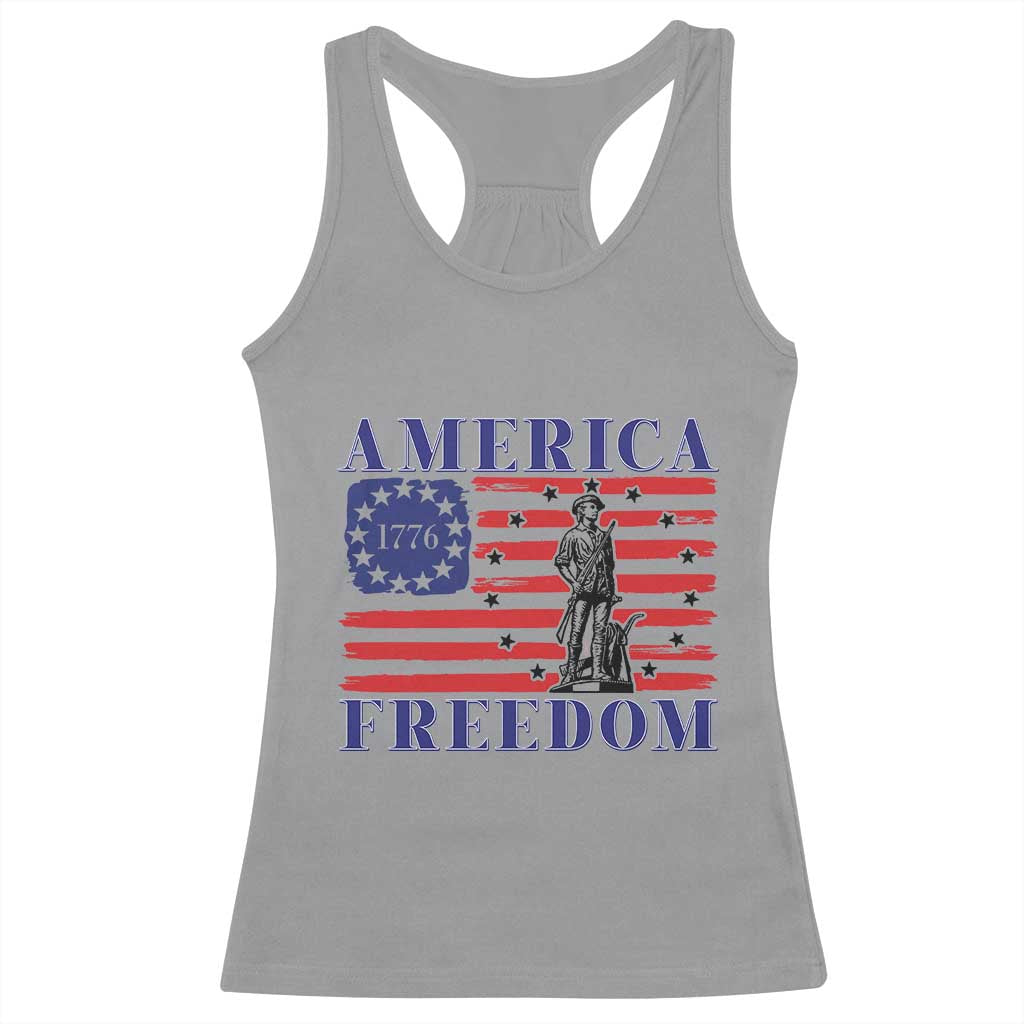 America Freedom 1776 Revolutionary War Racerback Tank Top Minuteman Betsy Ross Flag Patriotic History TS02 Sport Gray Print Your Wear