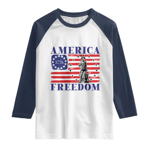 America Freedom 1776 Revolutionary War Raglan Shirt Minuteman Betsy Ross Flag Patriotic History TS02 White Navy Print Your Wear