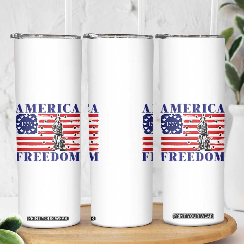 America Freedom 1776 Revolutionary War Skinny Tumbler Minuteman Betsy Ross Flag Patriotic History TS02 Print Your Wear