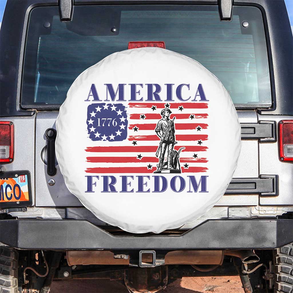 America Freedom 1776 Revolutionary War Spare Tire Cover Minuteman Betsy Ross Flag Patriotic History TS02 No hole White Print Your Wear