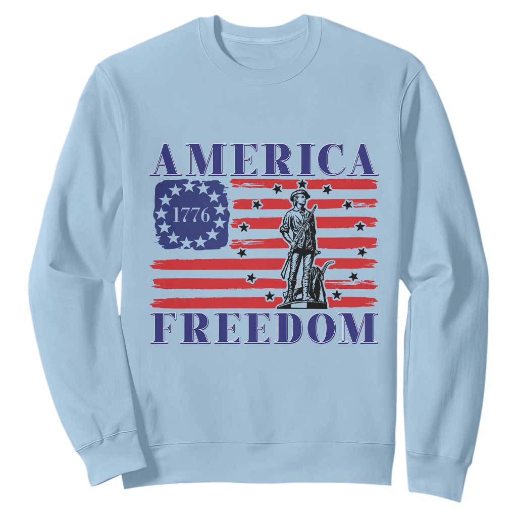 America Freedom 1776 Revolutionary War Sweatshirt Minuteman Betsy Ross Flag Patriotic History TS02 Light Blue Print Your Wear