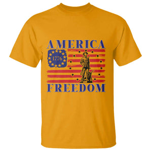 America Freedom 1776 Revolutionary War T Shirt Minuteman Betsy Ross Flag Patriotic History TS02 Gold Print Your Wear