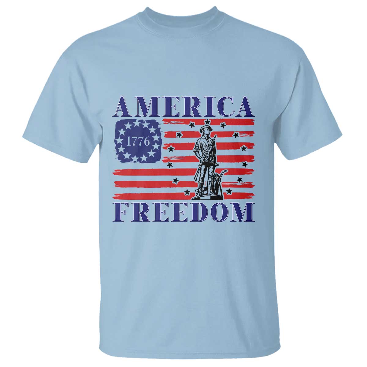 America Freedom 1776 Revolutionary War T Shirt Minuteman Betsy Ross Flag Patriotic History TS02 Light Blue Print Your Wear