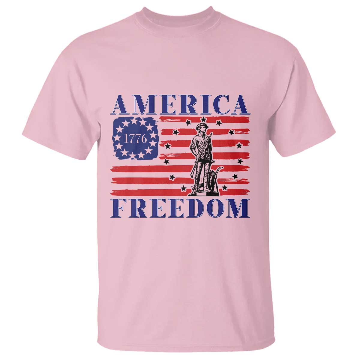 America Freedom 1776 Revolutionary War T Shirt Minuteman Betsy Ross Flag Patriotic History TS02 Light Pink Print Your Wear