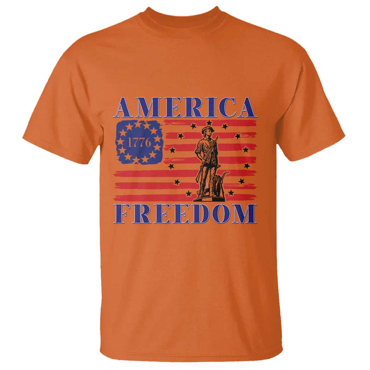 America Freedom 1776 Revolutionary War T Shirt Minuteman Betsy Ross Flag Patriotic History TS02 Orange Print Your Wear