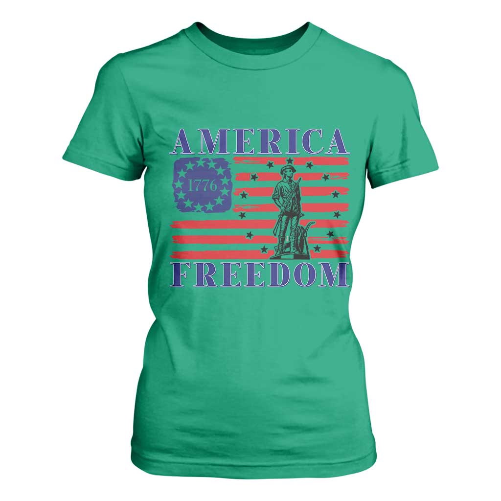 America Freedom 1776 Revolutionary War T Shirt For Women Minuteman Betsy Ross Flag Patriotic History TS02 Irish Green Print Your Wear