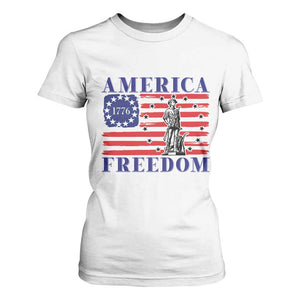 America Freedom 1776 Revolutionary War T Shirt For Women Minuteman Betsy Ross Flag Patriotic History TS02 White Print Your Wear