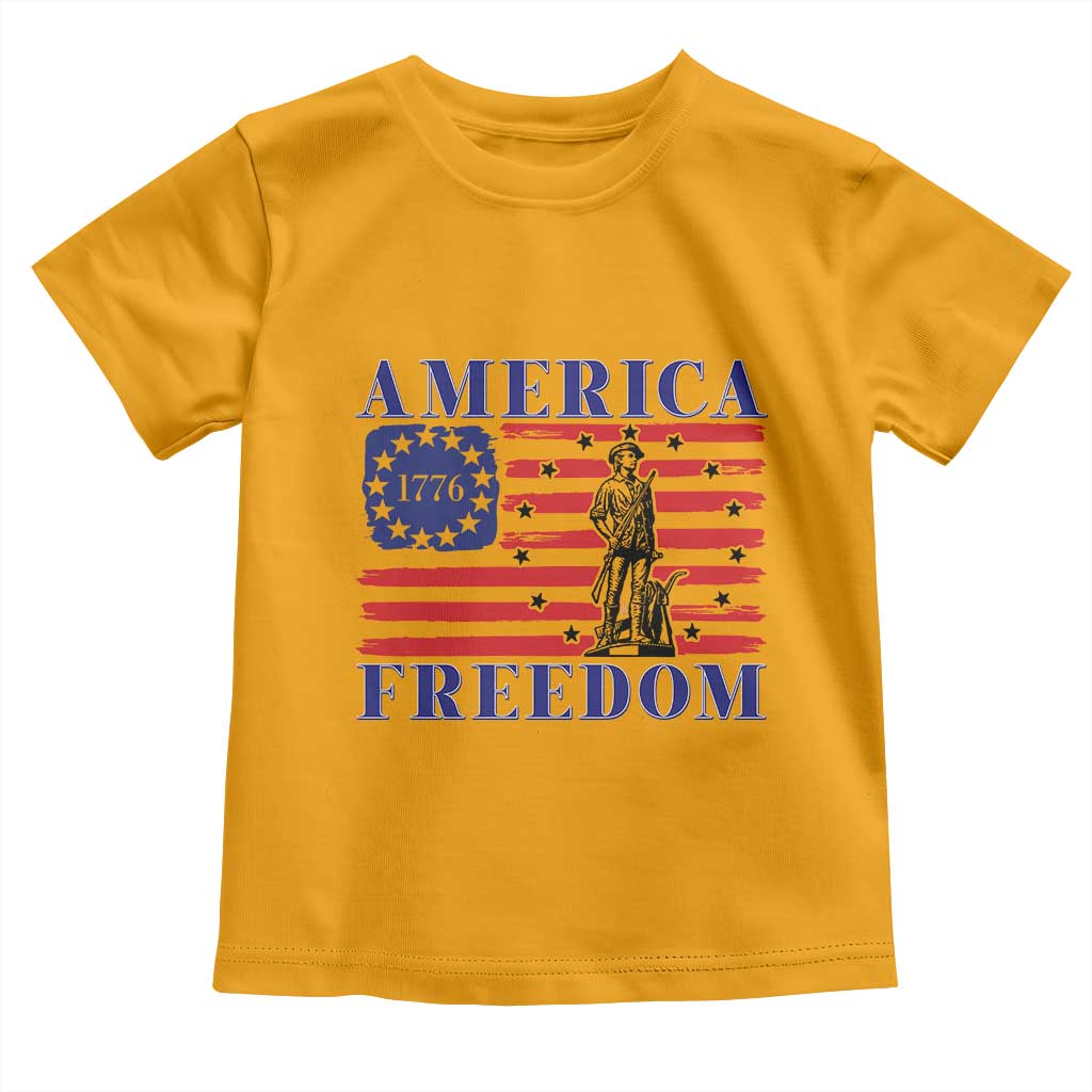 America Freedom 1776 Revolutionary War Toddler T Shirt Minuteman Betsy Ross Flag Patriotic History TS02 Gold Print Your Wear