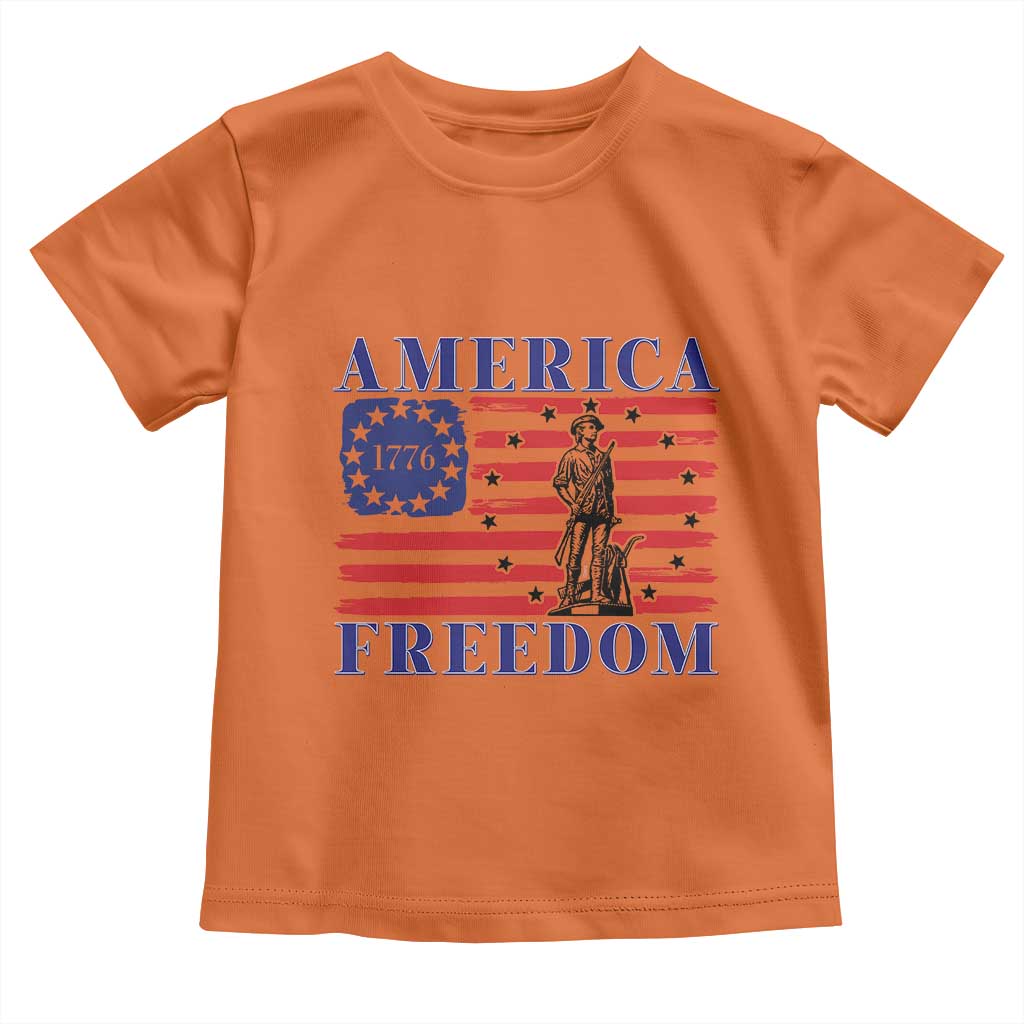 America Freedom 1776 Revolutionary War Toddler T Shirt Minuteman Betsy Ross Flag Patriotic History TS02 Orange Print Your Wear