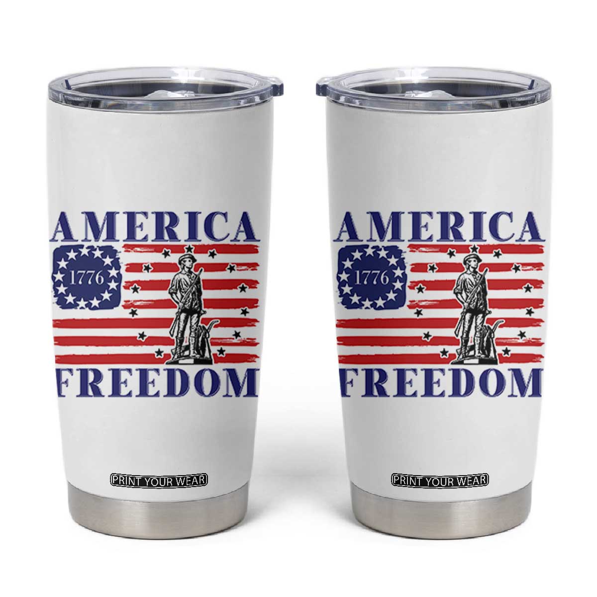 America Freedom 1776 Revolutionary War Tumbler Cup Minuteman Betsy Ross Flag Patriotic History TS02 White Print Your Wear
