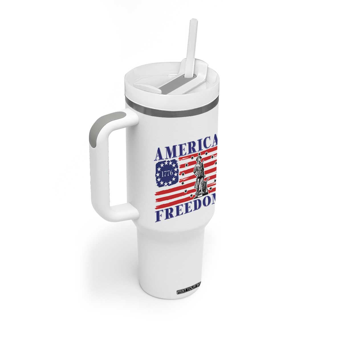 America Freedom 1776 Revolutionary War Tumbler With Handle Minuteman Betsy Ross Flag Patriotic History TS02 Print Your Wear