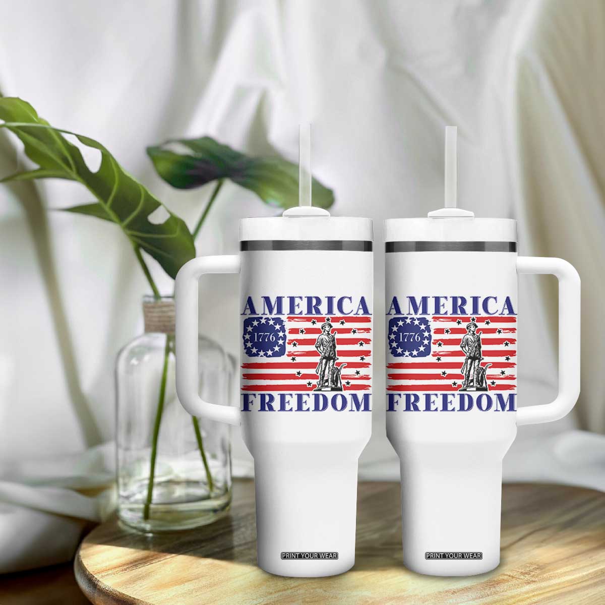 America Freedom 1776 Revolutionary War Tumbler With Handle Minuteman Betsy Ross Flag Patriotic History TS02 Print Your Wear