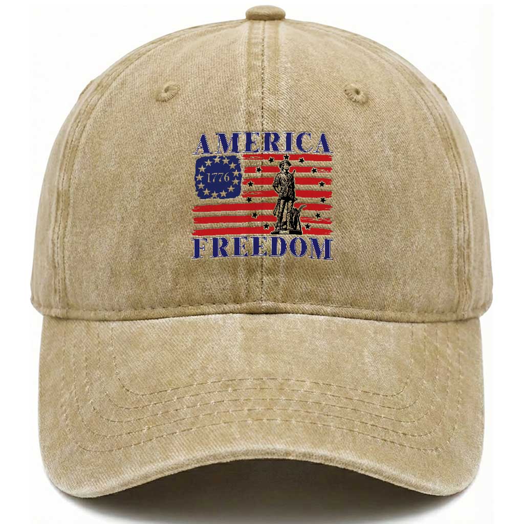 America Freedom 1776 Revolutionary War Washed Cotton Baseball Cap Minuteman Betsy Ross Flag Patriotic History TS02 Print Your Wear