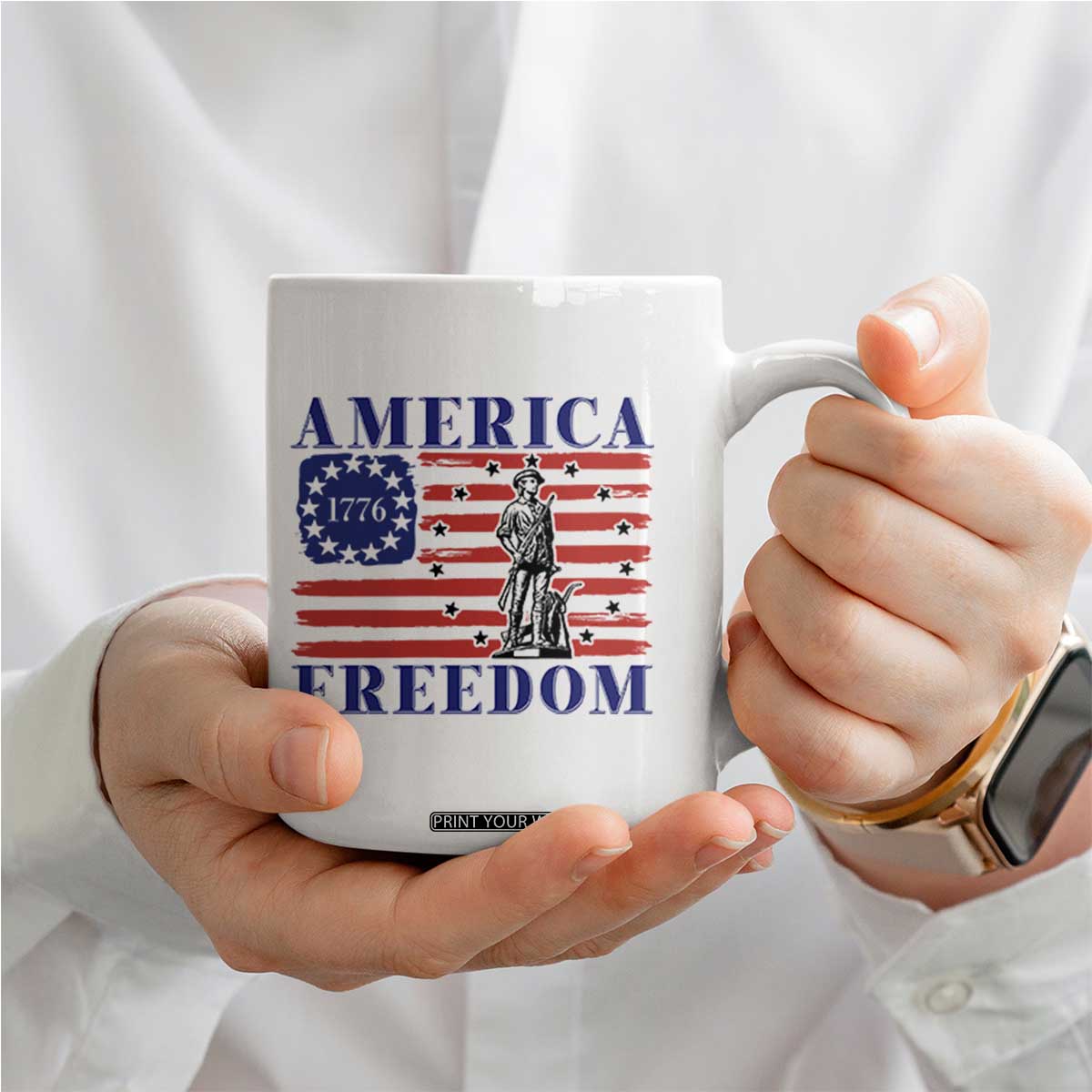 America Freedom 1776 Revolutionary War Coffee Mug Minuteman Betsy Ross Flag Patriotic History TS02 Print Your Wear
