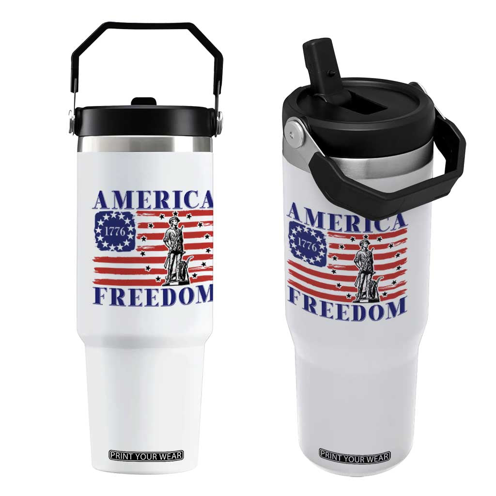 America Freedom 1776 Revolutionary War Flip Straw Tumbler Minuteman Betsy Ross Flag Patriotic History TS02 One Size: 30 oz White Print Your Wear