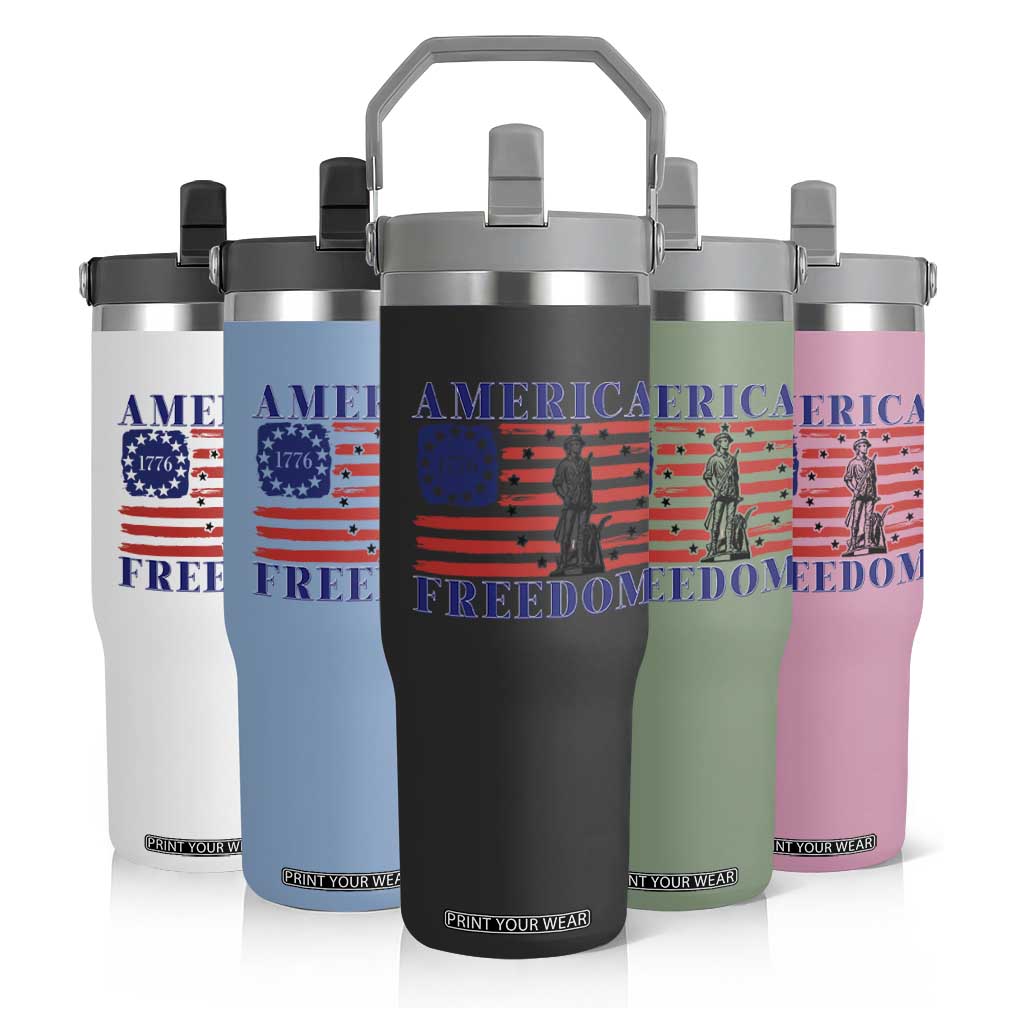 America Freedom 1776 Revolutionary War Flip Straw Tumbler Minuteman Betsy Ross Flag Patriotic History TS02 Print Your Wear