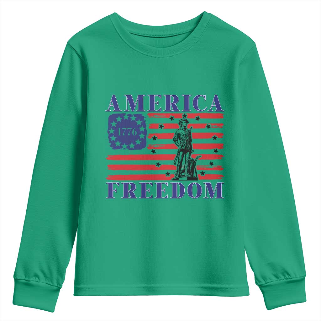 America Freedom 1776 Revolutionary War Youth Sweatshirt Minuteman Betsy Ross Flag Patriotic History TS02 Irish Green Print Your Wear