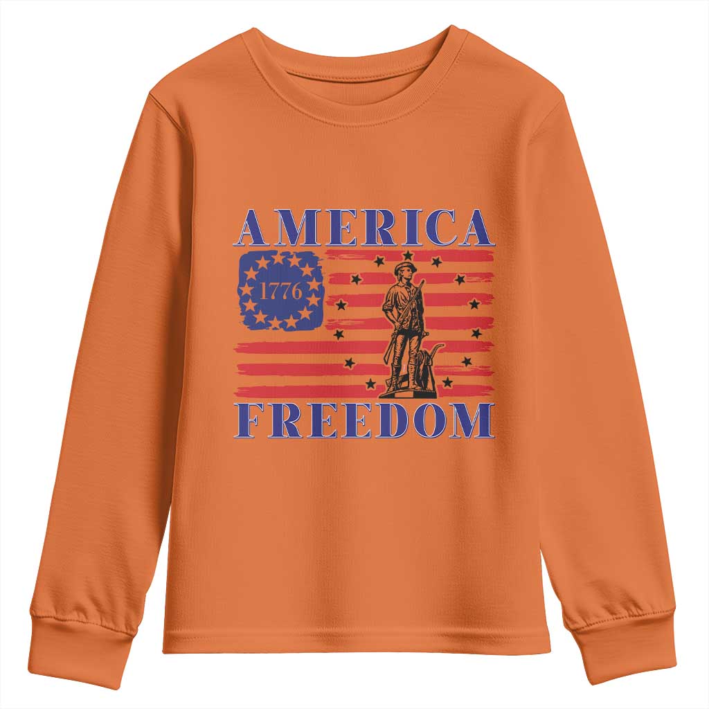 America Freedom 1776 Revolutionary War Youth Sweatshirt Minuteman Betsy Ross Flag Patriotic History TS02 Orange Print Your Wear