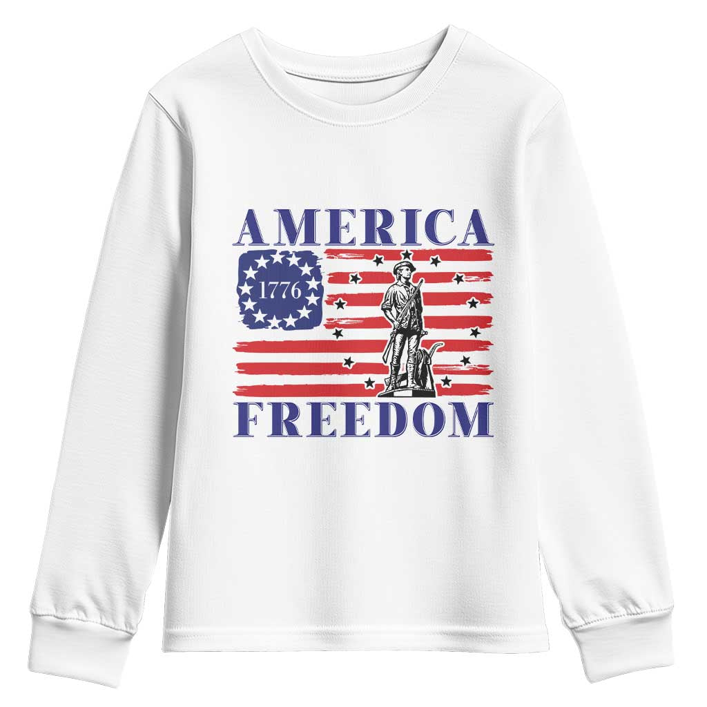 America Freedom 1776 Revolutionary War Youth Sweatshirt Minuteman Betsy Ross Flag Patriotic History TS02 White Print Your Wear