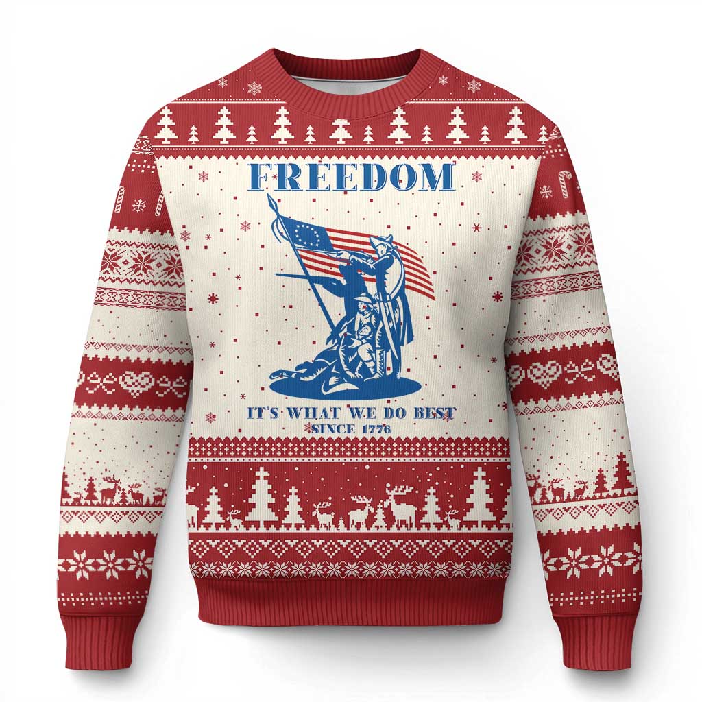 Freedom It’s What We Do Best Since 1776 Ugly Christmas Sweater Revolutionary War Patriot Battle Scene TS02 Beige Red Print Your Wear