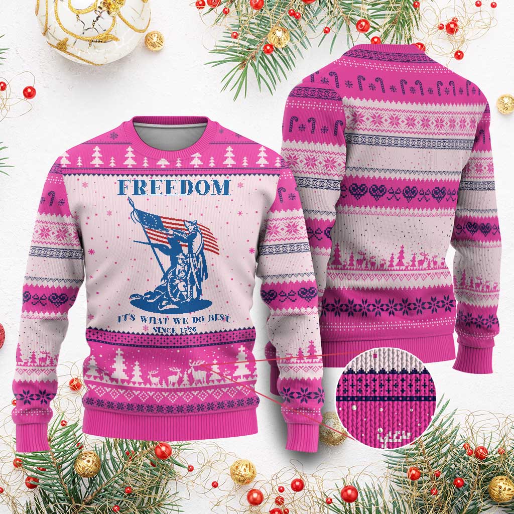 Freedom It’s What We Do Best Since 1776 Ugly Christmas Sweater Revolutionary War Patriot Battle Scene TS02 Hot Pink Print Your Wear